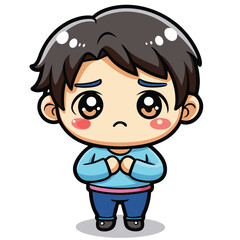 Obraz premium Sad cartoon boy with big eyes