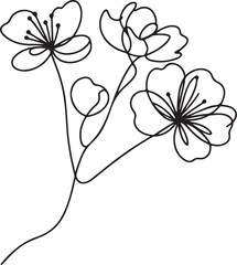 Delicate Line Art of Cherry Blossom Flower
