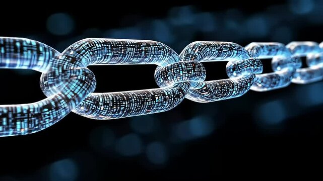 Digital Chain Link with Blue Binary Background