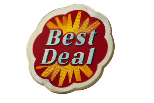 Best Deal Abzeichen im Retro-Stil mit Sonnenstrahlen-Design PNG mit transparentem Hintergrund

