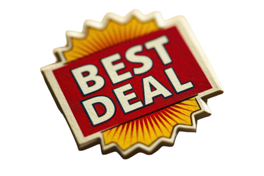 Best Deal Abzeichen im Retro-Stil mit Sonnenstrahlen-Design PNG mit transparentem Hintergrund

