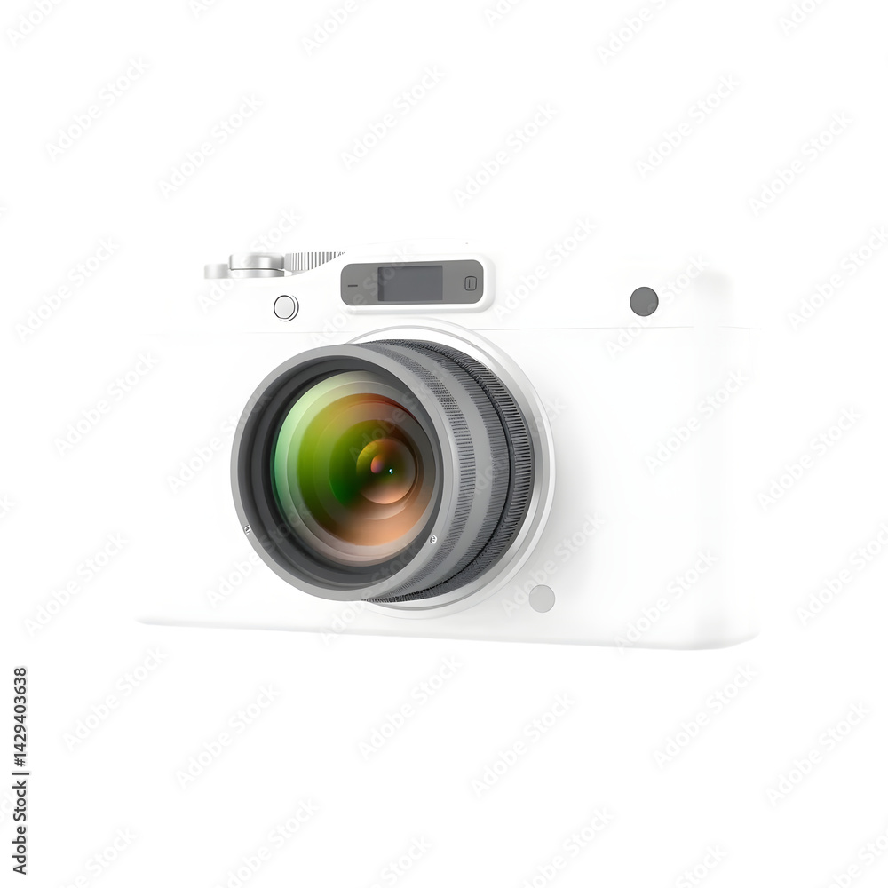 Aufkleber sleek digital camera on white, a crisp 3d render. modern photography equipment. a clean image for va