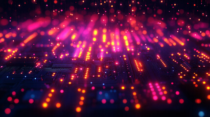 Close-up of illuminated semiconductor chips on a circuit board symbolizing precision innovation and the foundation of modern technology in advanced semiconductor manufacturing processes

