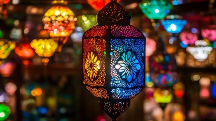 Vibrant Colorful Mosaic Lanterns Hanging Decor
