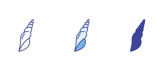 Fototapeta premium Third variation of a shell icon in three styles — full color, outline, and solid silhouette. A perfect minimal marine design element for creative use.
