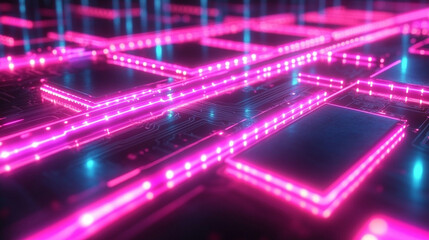 Close-up of illuminated semiconductor chips on a circuit board symbolizing precision innovation and the foundation of modern technology in advanced semiconductor manufacturing processes

