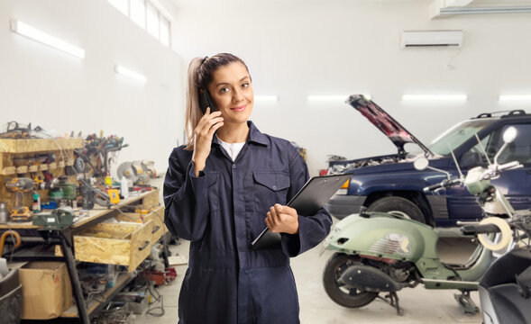 Female worker using a mobile phone