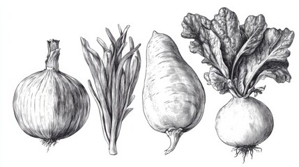 Hand-drawn veggie set