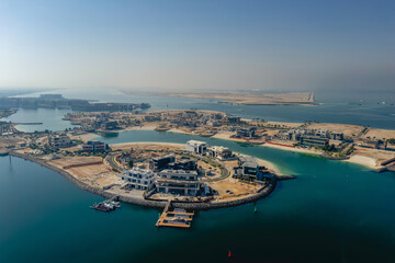 Fototapeta premium Construction Dubai Palm island from above.