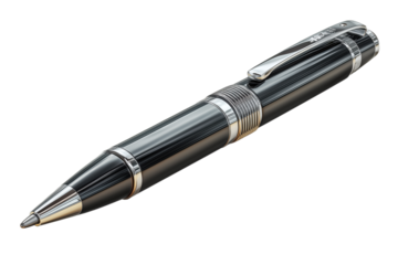 Eleganter Kugelschreiber mit glänzender Metalloptik PNG mit transparentem Hintergrund

