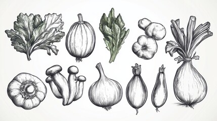 Hand-drawn veggie set