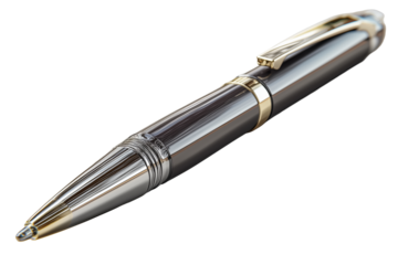 Eleganter Kugelschreiber mit glänzender Metalloptik PNG mit transparentem Hintergrund


