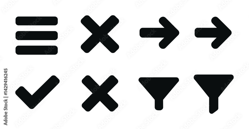 Poster minimalist ui/ux solid icons set – silhouette style user interface, navigation, and interaction symb