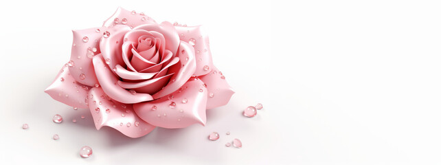 Delicate pink closed rose with soft water drops captured in studio light for floral romance and design inspiration