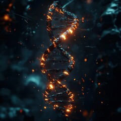 Obraz premium Fiery DNA Helix with Dark Background.