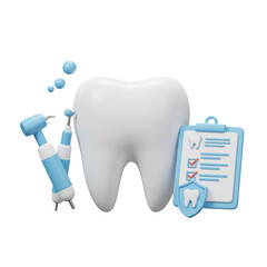 3d Illustration Tooth care and dental health illustration with equipment and clipboard