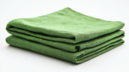 A green folded cotton napkin is neatly displayed against a white background for a clean presentation