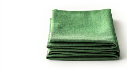 A green folded cotton napkin is neatly displayed against a white background for a clean presentation
