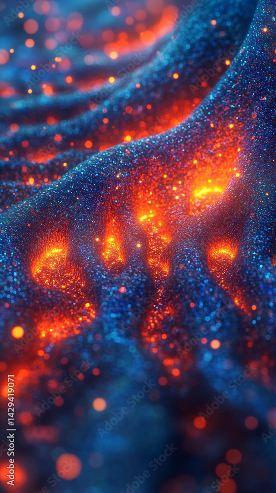 Poster digital tree roots with glowing lights symbolize the fusion of technology and nature highlighting th