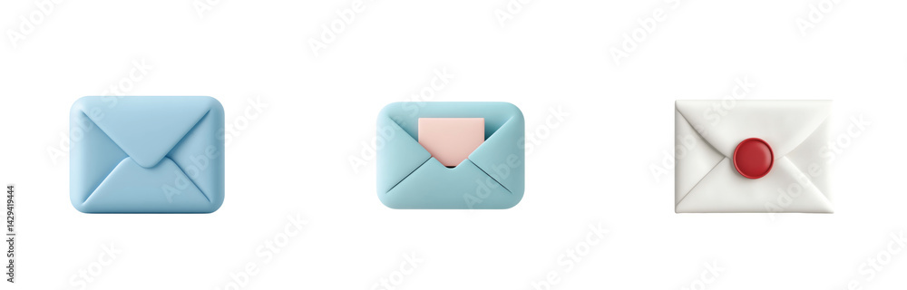 Aufkleber variety of colorful envelopes with unique shapes and designs displayed in a row