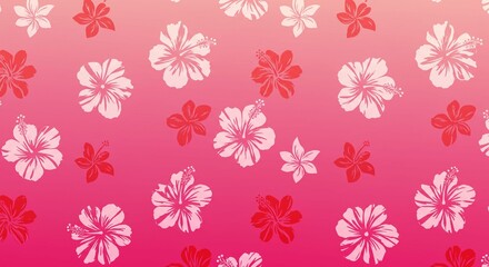 Pink and Red Hibiscus Flower Pattern Tropical Floral Background Seamless Texture Design
