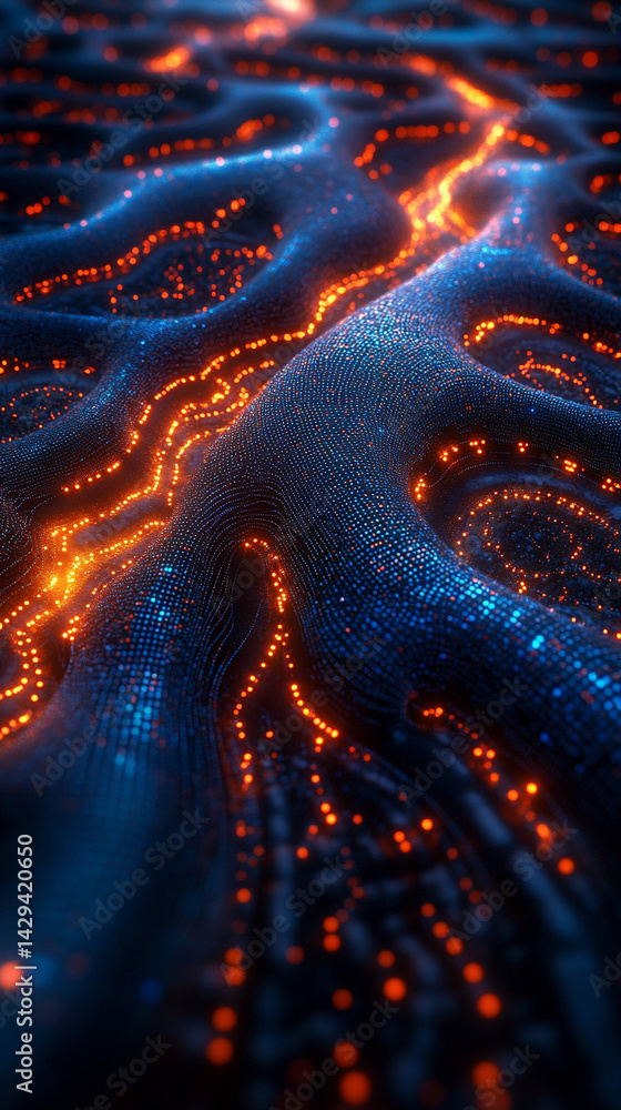 Aufkleber digital tree roots with glowing lights symbolize the fusion of technology and nature highlighting th