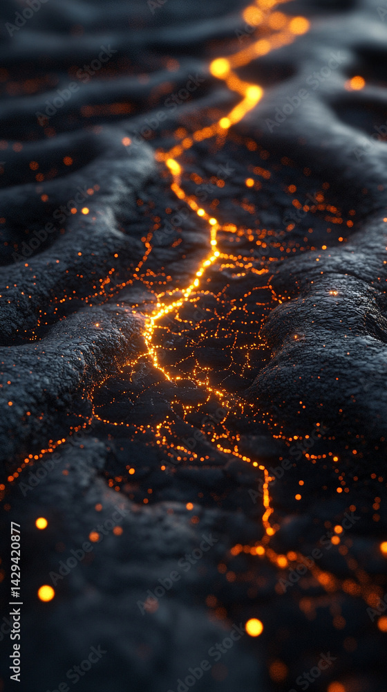 Poster digital tree roots with glowing lights symbolize the fusion of technology and nature highlighting th