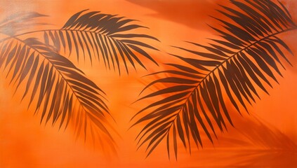 Orange sunset palm leaves
