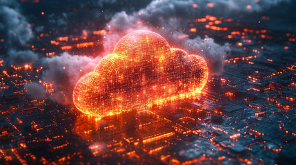 A glowing digital cloud releases streams of data like futuristic rain symbolizing the seamless flow of information connectivity cloud storage and the evolution of cloud computing technology

