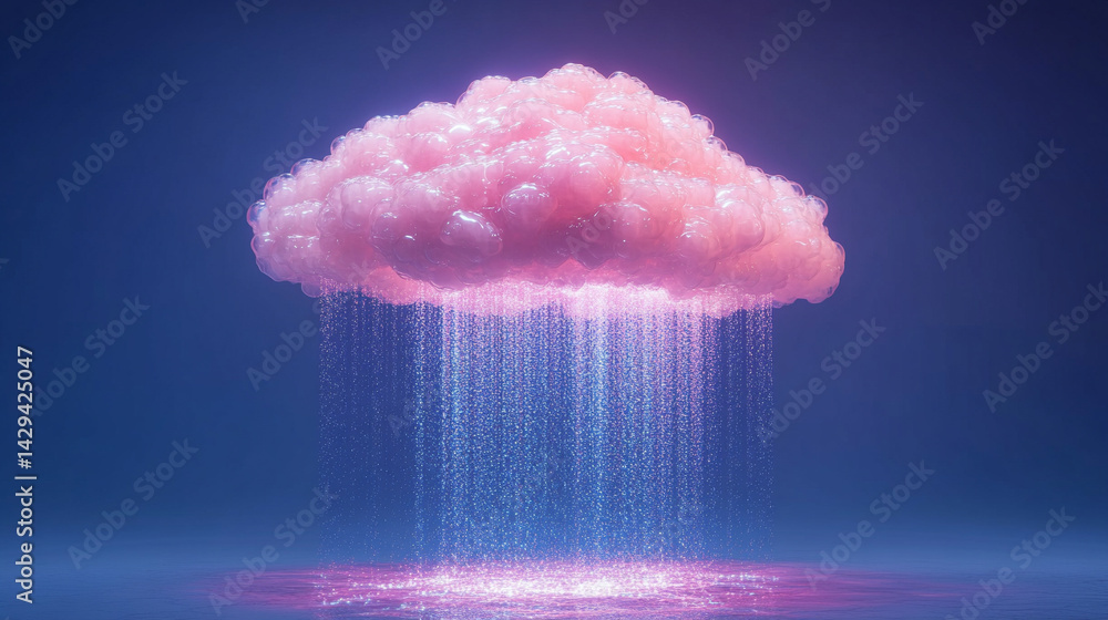 Poster a glowing digital cloud releases streams of data like futuristic rain symbolizing the seamless flow 