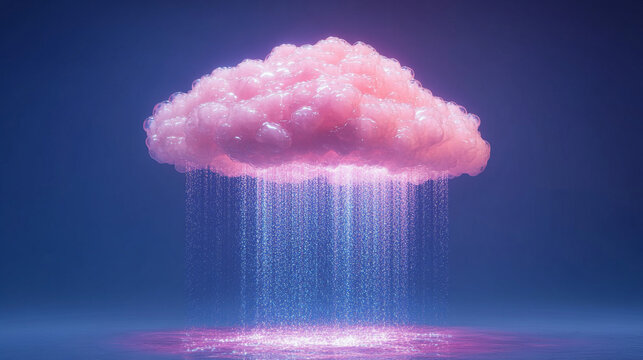 A glowing digital cloud releases streams of data like futuristic rain symbolizing the seamless flow of information connectivity cloud storage and the evolution of cloud computing technology

