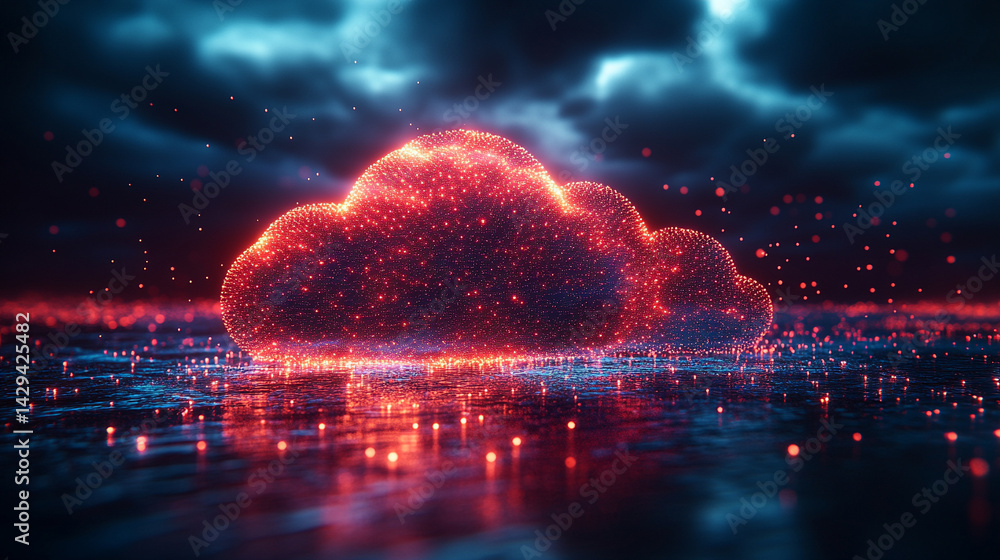 Poster a glowing digital cloud releases streams of data like futuristic rain symbolizing the seamless flow 