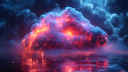 A glowing digital cloud releases streams of data like futuristic rain symbolizing the seamless flow of information connectivity cloud storage and the evolution of cloud computing technology

