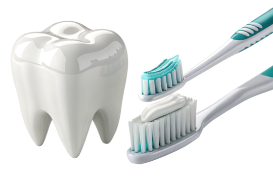 Tooth and Toothbrushes: Dental Care with Toothpaste, Concept for Healthy Mouth and Hygiene.