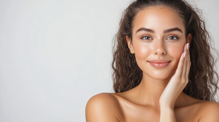 Luxurious beauty editorial with model embracing natural radiance for skincare inspiration