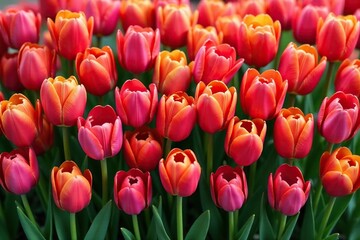 Fototapeta premium Bold, stylized tulips arranged in a square grid , spring, bold, artwork