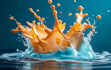 Vibrant Splash of Orange and Blue Liquid - A Stunning Visual Display