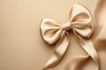 Elegant beige bow, symbol of celebration and sophistication, gracefully displayed on a matching background, radiating a sense of luxury.
