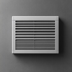 A rectangular white wall vent with horizontal parallel slats