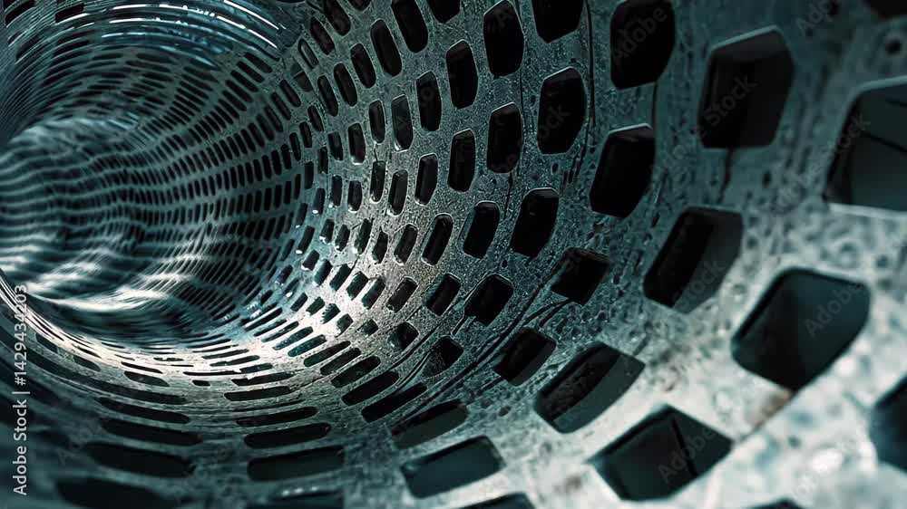 Aufkleber Close-up view of a metallic structure with hexagonal holes, showcasing intricate patterns and textures in a high-resolution 4K visual