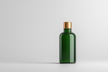 Fototapeta premium Green glass bottle with gold cap on a minimalistic background creating a modern decorative effect