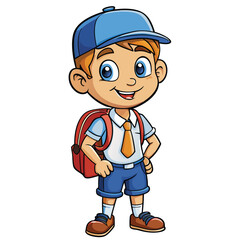 Fototapeta premium Cartoon schoolboy ready for school