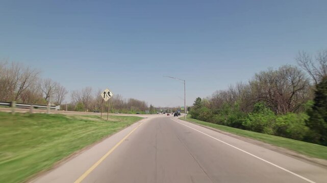 Car traffic driving on multiple lanes highway and interstate 315 and 270 belt outside Columbus, Ohio in midwest American roadway turnpike near northern city traffic by Worthington, OH
