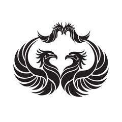Modern white and black phoenix logo for designing various products, eagle tattoo design silhouette with white background