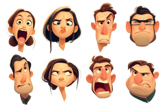Cartoon-Gesichter mit verschiedenen Emotionen PNG mit transparentem Hintergrund


