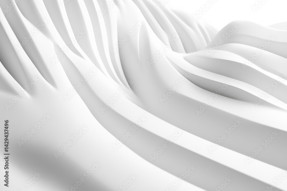 Aufkleber Abstract white waves create a smooth, flowing pattern. The light plays on the curves, giving a sense of depth and calm. Clean and modern design.