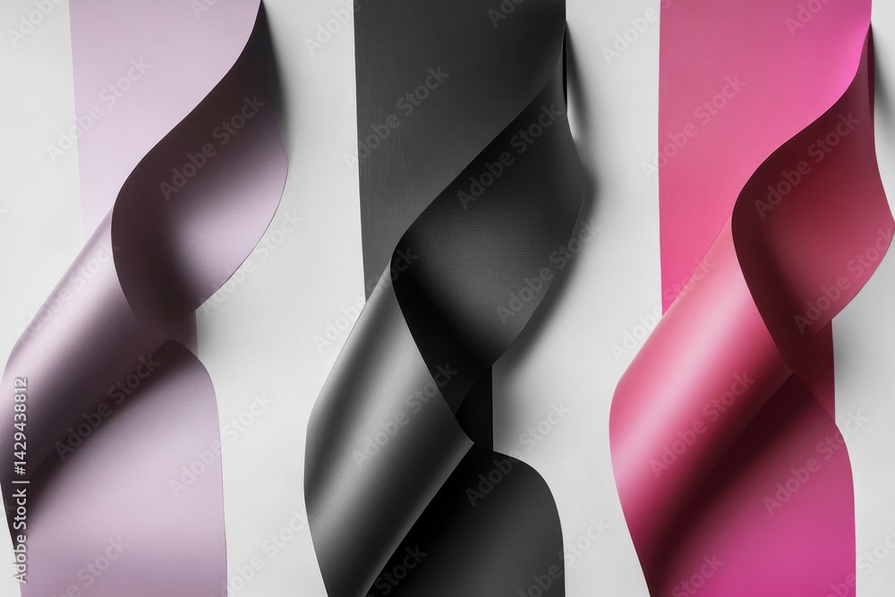 Poster elegant strips of colorful paper curl and twist against a clean white background in this captivating