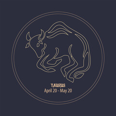 Horoscope, zodiac sign Taurus, golden design on a blue starry background. Illustration