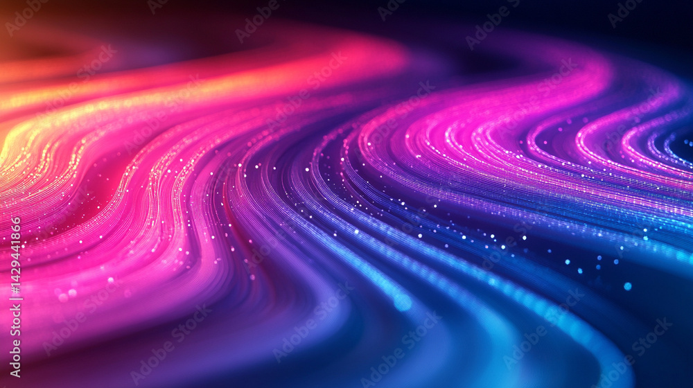 Poster glowing round illuminated lines with motion blur represent futuristic speed connectivity and infinit