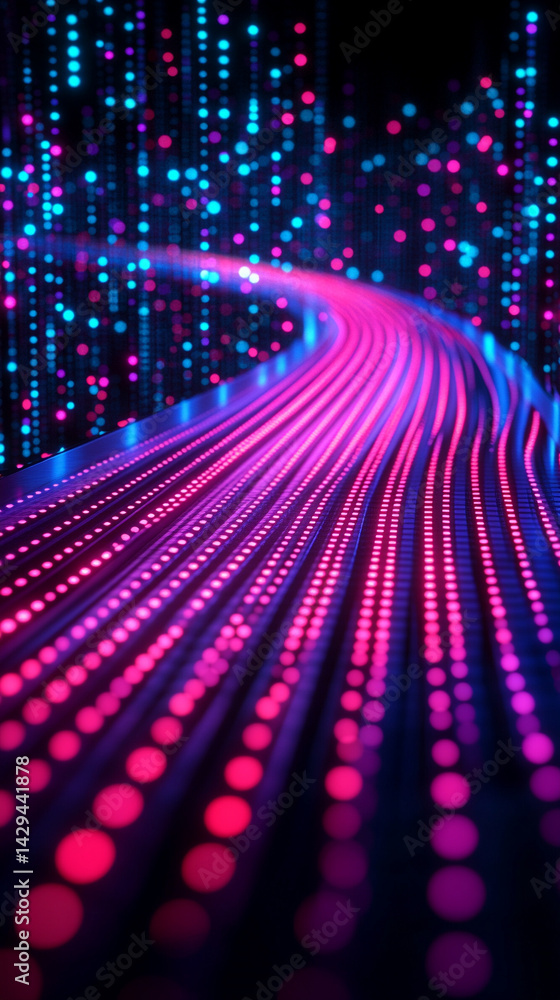 Poster glowing round illuminated lines with motion blur represent futuristic speed connectivity and infinit